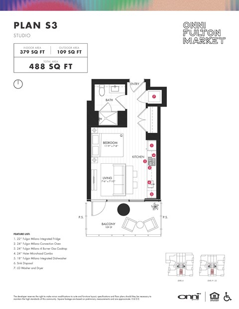 Floor plan for studio, 1 bath, 379 sqft